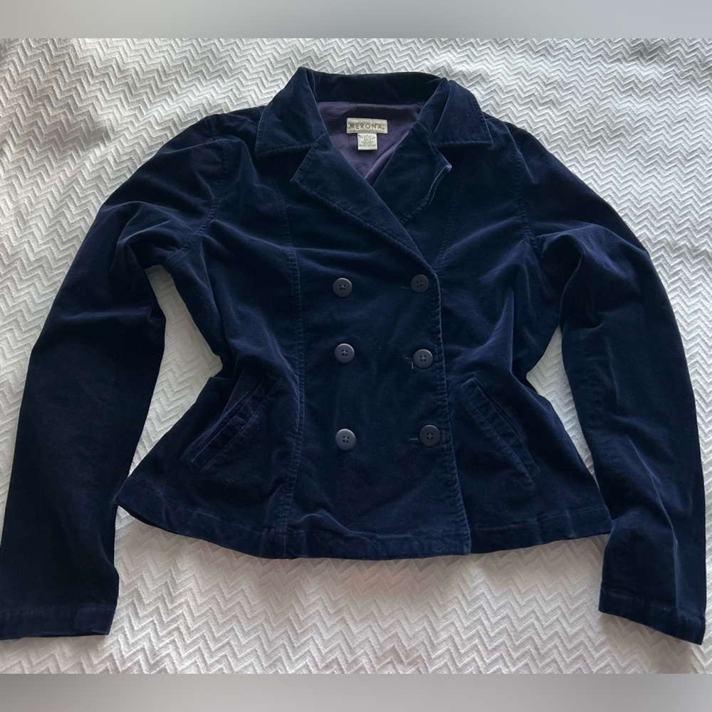 Merona Velvet Navy Blazer Womans Size Large 2000s Core